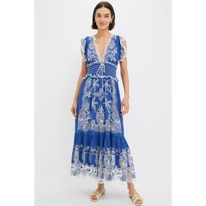 FARM RIO Blue Romantic Richelieu Maxi Dress Size M NWT Retail $390 Tuckernuck